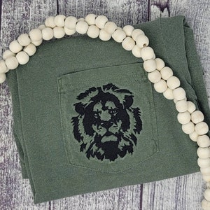 Lions Pocket Tee, Embroidered Comfort Color Pocket T Shirt, Mascot Tee, School Spirit, Custom School Tee, School Pride Tshirt, Student Shirt