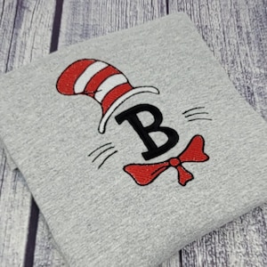 YOUTH Embroidered Dr Seuss Tshirt, Monogrammed Dr Suess Shirt, Dr Suess, Girls Dr Suess Shirt, Boys Dr Suess Shirt, Cat In The Hat, Letter