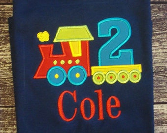 Embroidered Train Birthday Shirt, Boy Birthday Tee, Train Birthday, 2nd Birthday T Shirt, Appliqued Fabric Shirt, Boy Train, Choo Choo Train