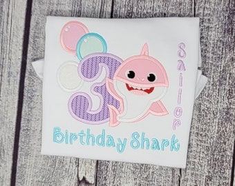 Girls Baby Shark Birthday Shirt Birthday Shark Third Etsy