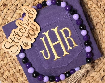Monogrammed Comfort Colors Pocket Tee, Embroidered Initial Shirt