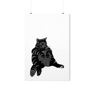 Fat Cat Art Print Tabby Black & White Illustration Wall Art Drawing Poster Cat Lover Gift Decor Feline Kitty Cute Modern Minimalist Artwork