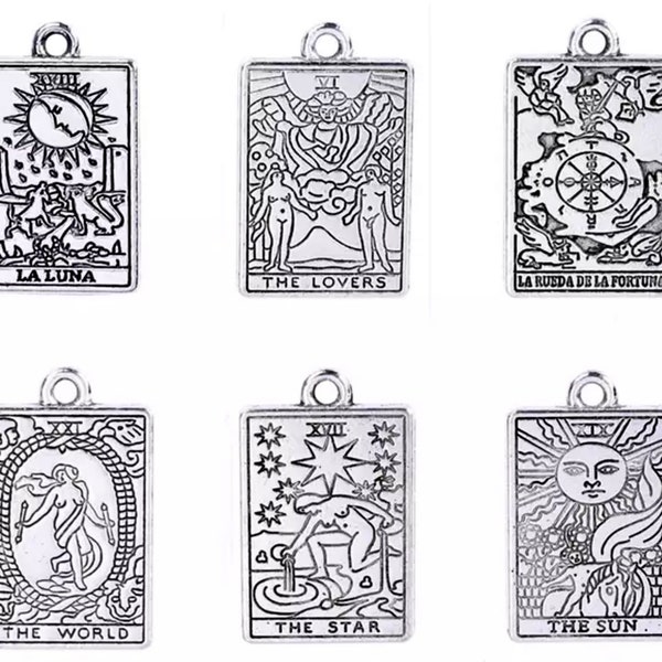 MINI Tarot Card Charms, Silver Zinc Alloy, 2-Sided, For Crafts, Jewelry, Embellishments, Singles or Sets, Fortune Teller Witch Wicca Gypsy