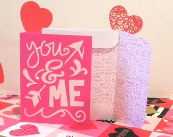 You and Me love card, blank card, greeting card.