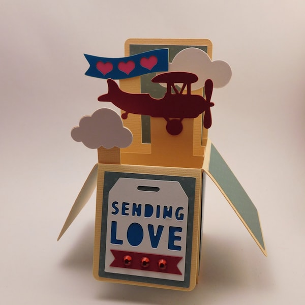 Sending love, airplane pop up box card