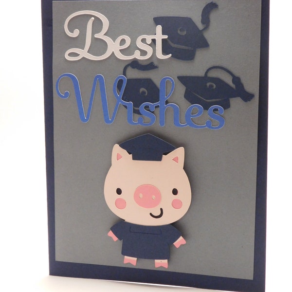 Graduation Card, Blank card, greeting card, Customize with graduates school colors, Graduate Pig