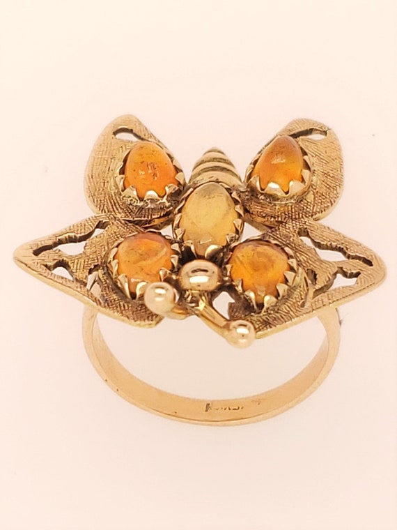 14k Yellow Gold Mexican Opal Butterfly Ring, Vinta