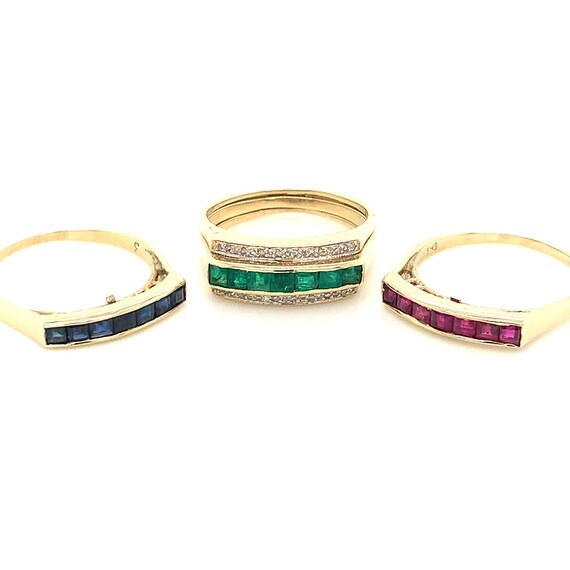 Interchangeable Emerald, Sapphire, and Ruby 3-Rin… - image 6