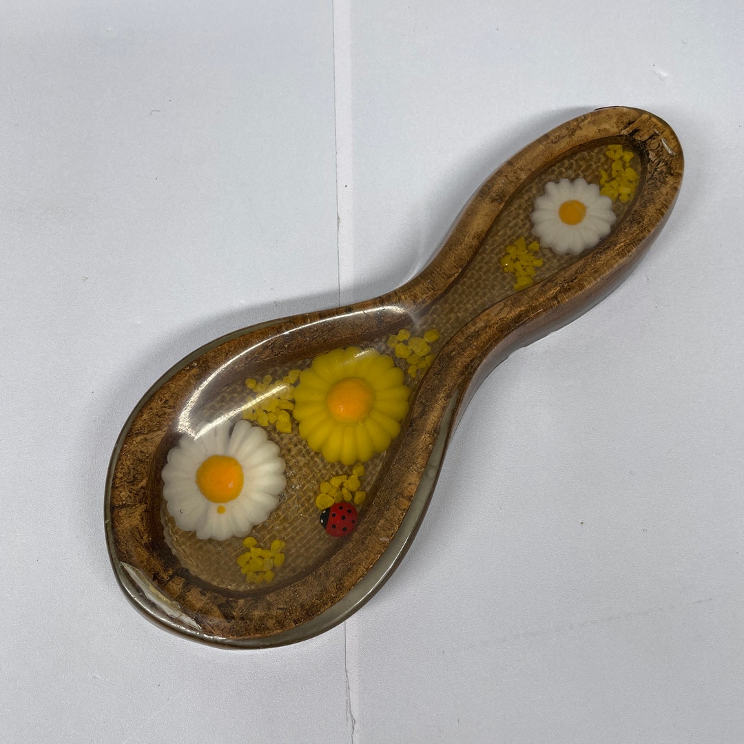 Vintage Lucite Acrylic Spoon Rest Yellow White Daisy Ladybug Etsy
