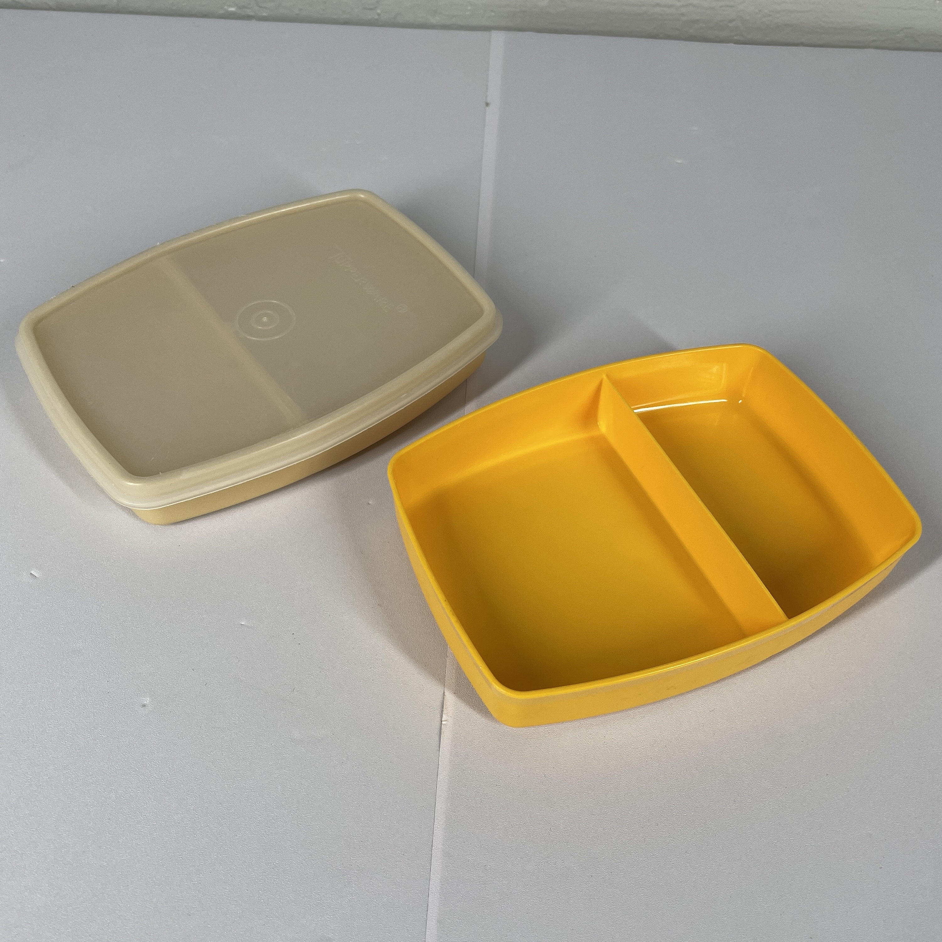 Vintage Tupperware Divided Containers 813 Tan Yellow Lid Meal Etsy UK