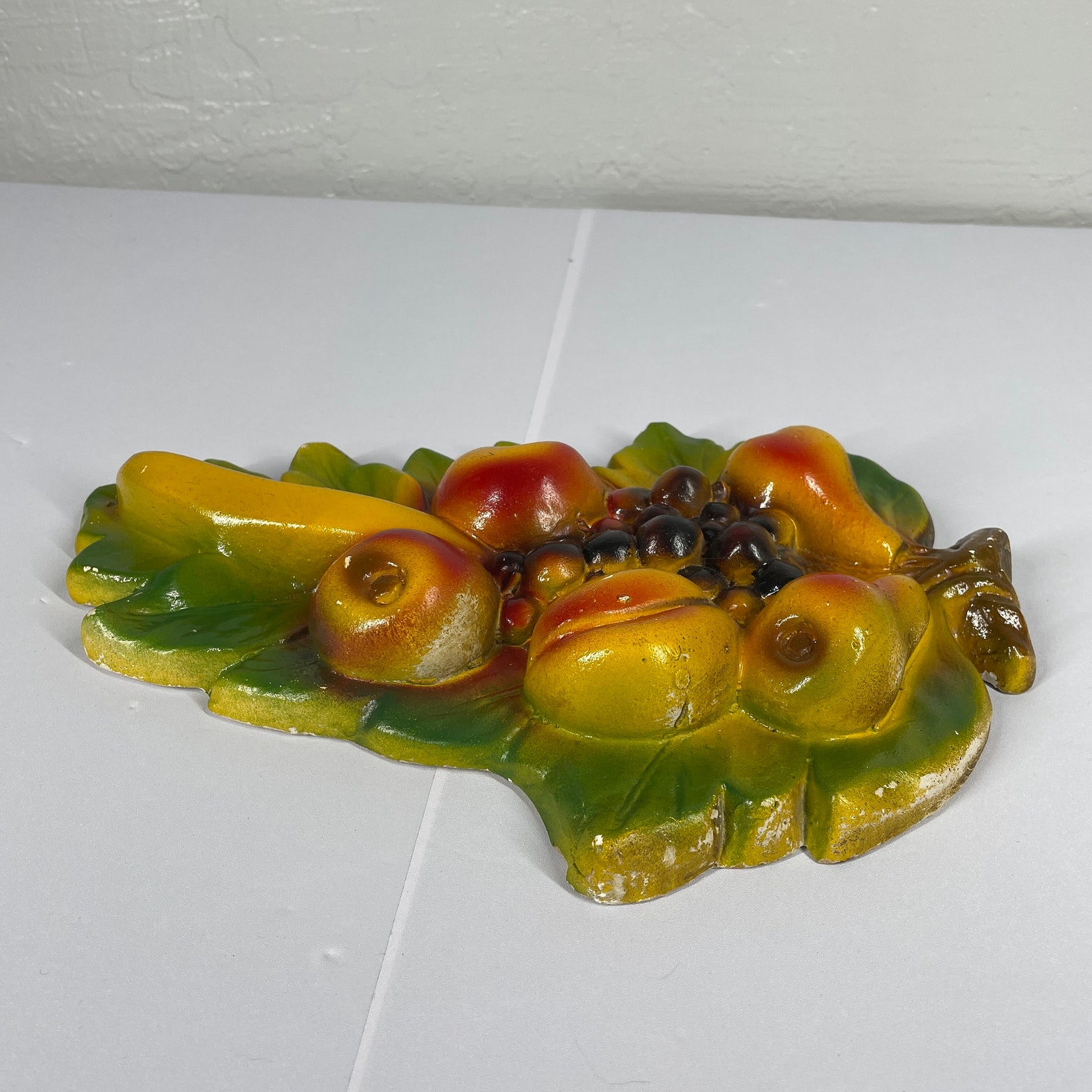 Vintage Chalkware Fruit Plaque Wall Art Banana Peach Pear Etsy UK