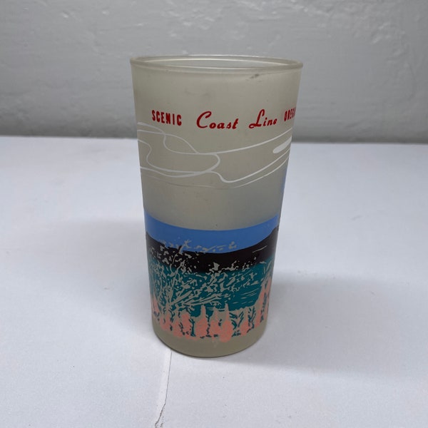 Vintage Federal Glass Scenic Coast Line Frosted Tumbler Oregon Souvenir Barware