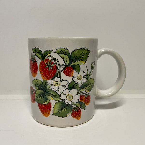 Vintage Strawberry Coffee Mug Ceramic Made in Japan Red Green White Country
