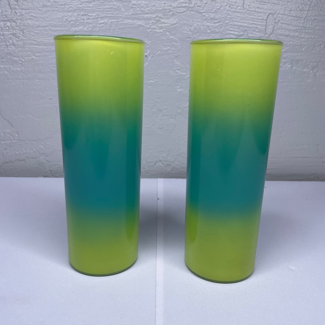 Vintage West Virginia Glass Blendo Green Blue Highball Cocktail Bar Mid