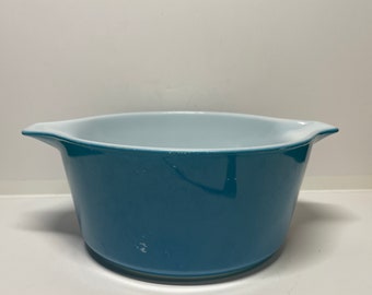 Vintage Pyrex Horizon Blue 474 Round Cinderella Casserole Blue White 1.5 QT