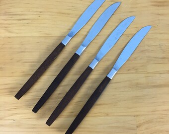 EKCO Eterna Canoe Stainless Steel Wood Composite Dinner Butter Knife set of 4 Flatware Silverware