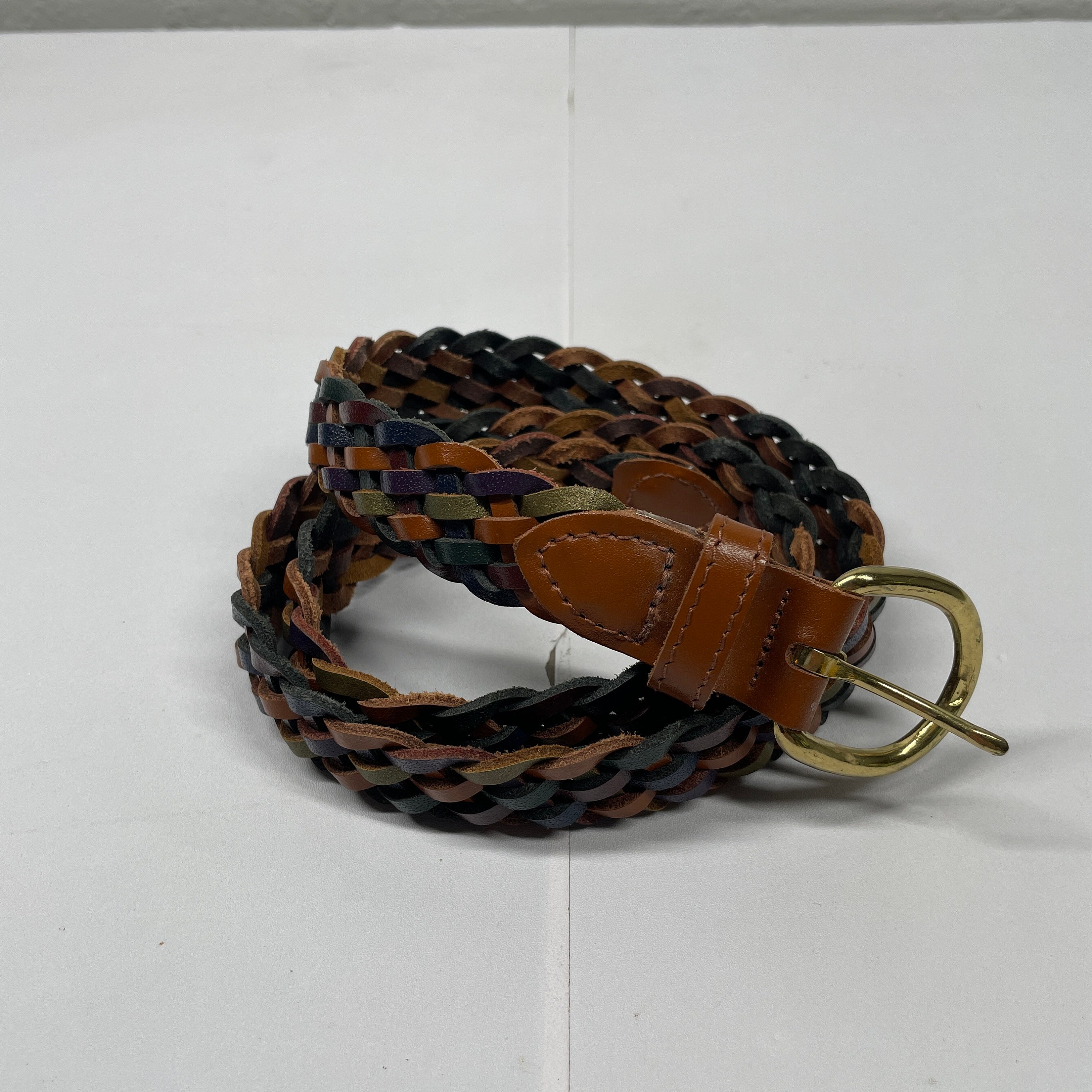 Vintage Braided Leather Belt Women M/ L Brown Purple Blue  display picture 3