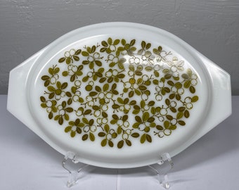 Vintage Pyrex Verde 045 Oval Casserole Lid White Green Olive Milk Glass MCM