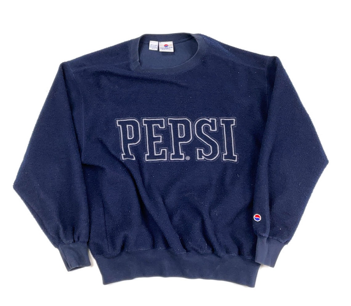 VTG Pepsi Navy Blue Embroidered Fleece Pullover Sweatshirt 90s | Etsy