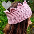 Crochet Crown Ear Warmer, Princess Prince Tiara, Photo Prop, Pageant, Costume, Handmade Crochet, Ski Headband, Soft Plush Yarn Hat