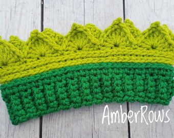 St. Patrick's Day Green Crochet Crown Ear Warmer - Holiday Headband Head Wrap - Leprechaun  Costume - Handmade Crochet- Ski Headband