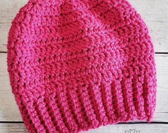 Handmade Crochet Messy Bun Beanie – Ponytail Knot Hat