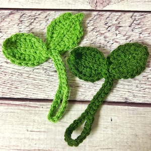 Sprout Crochet Wrap for Bookmark, Cords, Headphone Decor Green Yarn Leaves