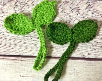 Sprout Crochet Wrap for Bookmark, Cords, Headphone Decor Green Yarn Leaves