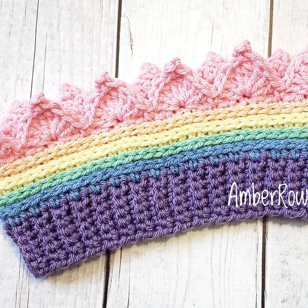 Pastel Rainbow Pride St. Patrick's Day Adult Crochet Crown Ear Warmer - Holiday Headband Head Wrap Costume - Handmade Crochet- Ski Headband