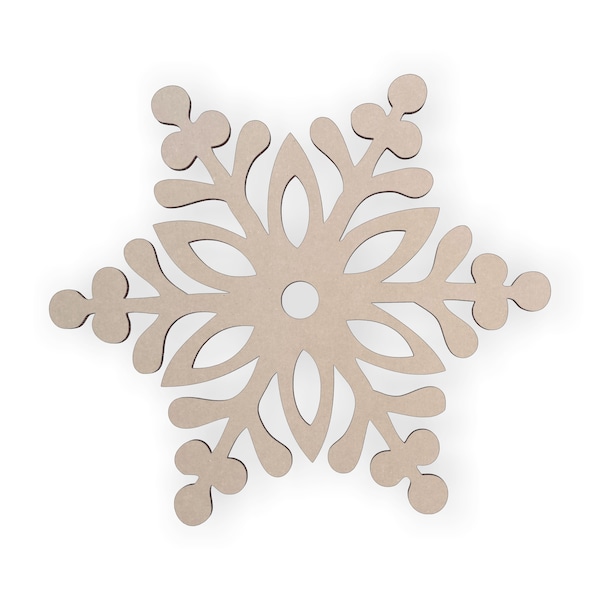 Wooden Snowflake With Flower In Center- Cutout, Home Decor, Unfinished and Available in Many Sizes