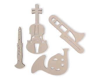 Wooden Musical Instrument Group (4 Instruments)- Cutout, Home Decor, Unfinished and Available from 12 to 42 Inches Wide