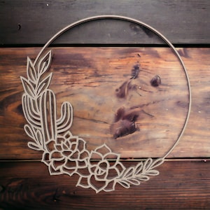 Wooden Cactus and Desert Floral Wreath: Front Door or Southwest Theme Accent