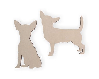 Wooden Chihuahua Dog Silhouette Cutouts (2 Pack) -Unfinished Wood Dog Lovers Gift