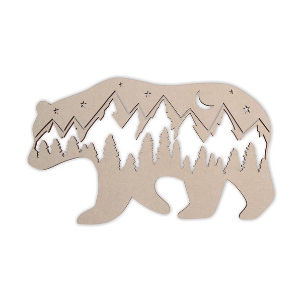 Woodland Bear Cutout, Wooden Animal Cutout, Forest Wall Decor, Wall Art, Wall Hanging, Unfinished and Available in Many Sizes