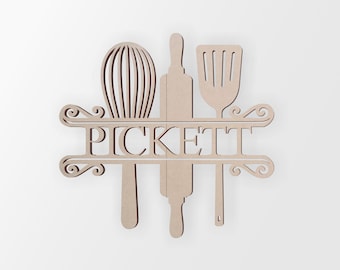 Personalized Wooden Baking Utensils Name Sign - Cutout, Home Decor, Unfinished and Available in Many Sizes