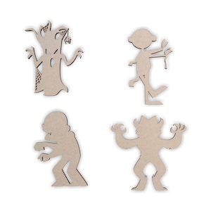 Halloween Monsters (Set of 4) Halloween Wooden Cutout, Spooky Wall Art, Holiday Home Decor, Wall Hanging, Unfinished Ready to Paint