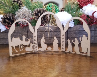 Wooden Nativity Set: Unfinished MDF Tri-Fold Manger Scene
