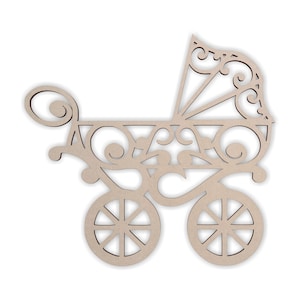 Wooden Baby Carriage, Vintage  Cutout-  Wall Art, Wall Decor, Home Decor, Wall Hanging, Unfinished and Available in Many Sizes