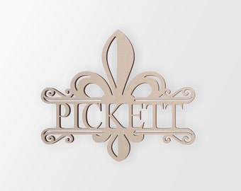 Personalized Wooden Fleur De Lis Family Name Sign- Cutout, Home Decor, Unfinished and Available from 4 to 42 Inches Wide
