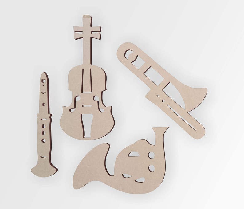 Wooden Musical Instrument Group 4 Instruments Cutout Home Etsy