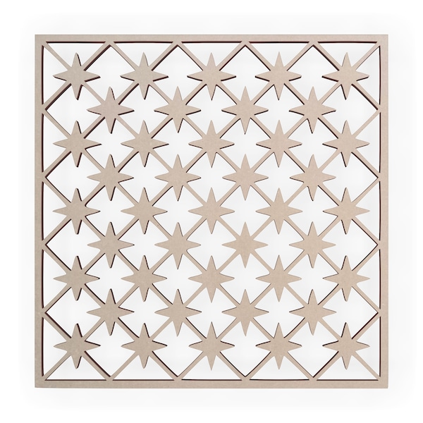 Wood Criss Cross Star Fretwork Panel - Mandala Wall Art for Home Decor, Wall Panels, Overlays, Trellis, Privacy Screens & Yard Decor