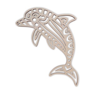 Wooden Shape Tribal Dolphin, Wooden Cutout, Wall Art, Home Decor, Wall Hanging, Unfinished and Available in Many Sizes