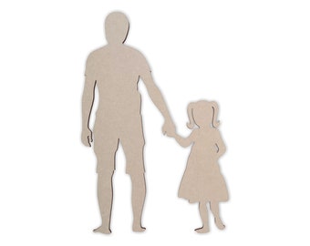 Dad and Daughter Wood Cutout: Father Daughter Holding Hands Wall Art