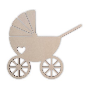Baby carriage with heart wooden Cutout-  Wall Art, Wall Decor, Home Decor, Wall Hanging, Unfinished and Available in Many Sizes