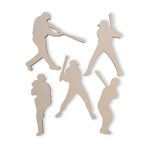 Wooden Baseball Player Silhouettes (5 players)-Cutout, Home Decor, World Series Decor, Unfinished and Available from 12 to 42 Inches