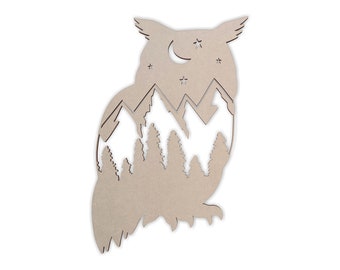 Wooden Cutout Woodland Owl, Wooden Animal Cutout, Owl Wall Art, Mounatain Home Decor, Wall Hanging, Unfinished and Available in Many Sizes