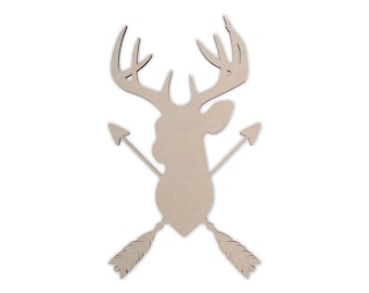 Wooden Deer Head With Arrows, Wooden  Cutout, Wall Art, Home Decor, Wall Hanging, Unfinished and Available in Many Sizes