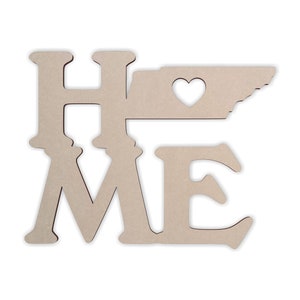 Houten vorm Tennessee Home State, houten uitsnede, kunst aan de muur, woondecoratie, muurdecoratie, onafgewerkt en verkrijgbaar in vele maten