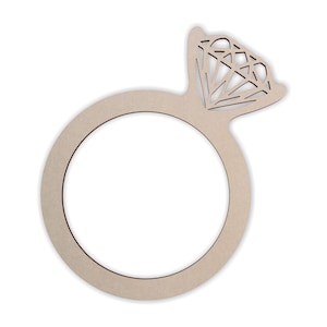 Aliança de casamento de diamante em formato de madeira, recorte de madeira, arte de parede, decoração de casa, pendurado na parede, inacabado e disponível em vários tamanhos