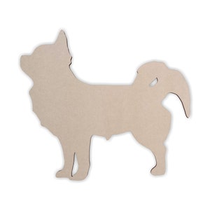 Wooden Dog Wall Art Silhouette Cutout, Long Haired Chihuahua, Gift for Pet Lover, Unfinished and Available 2 to 42 Inches